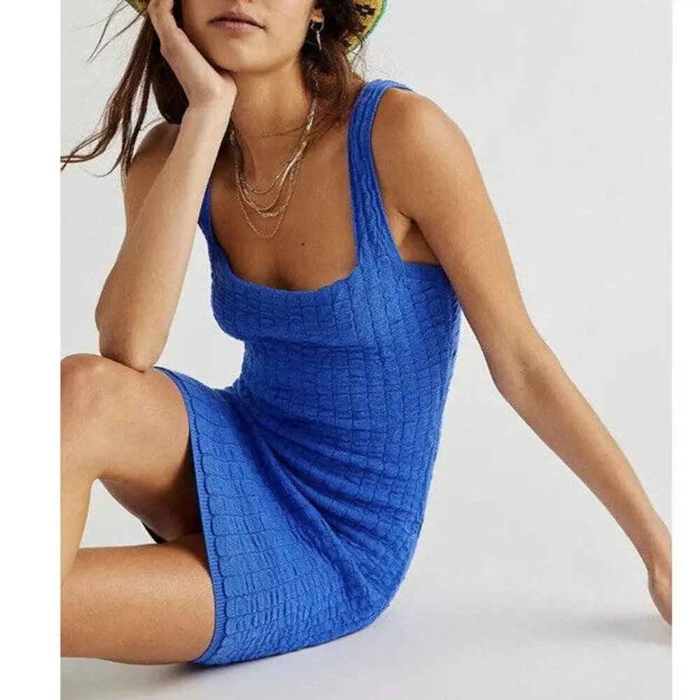 Free People Short & Sweet Mini Dress in Mazarine Pullover Sweater Knit Revolve